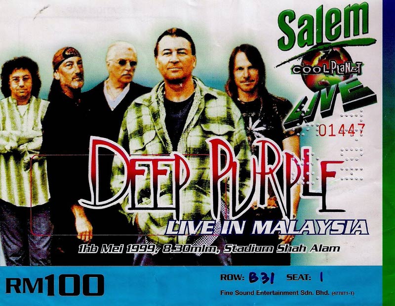 Deep Purple, Malaysia 1999 ticket