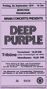 deep purple ticket, 1974
