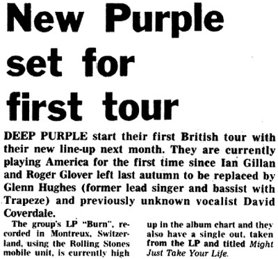 Deep Purple press cutting 1974